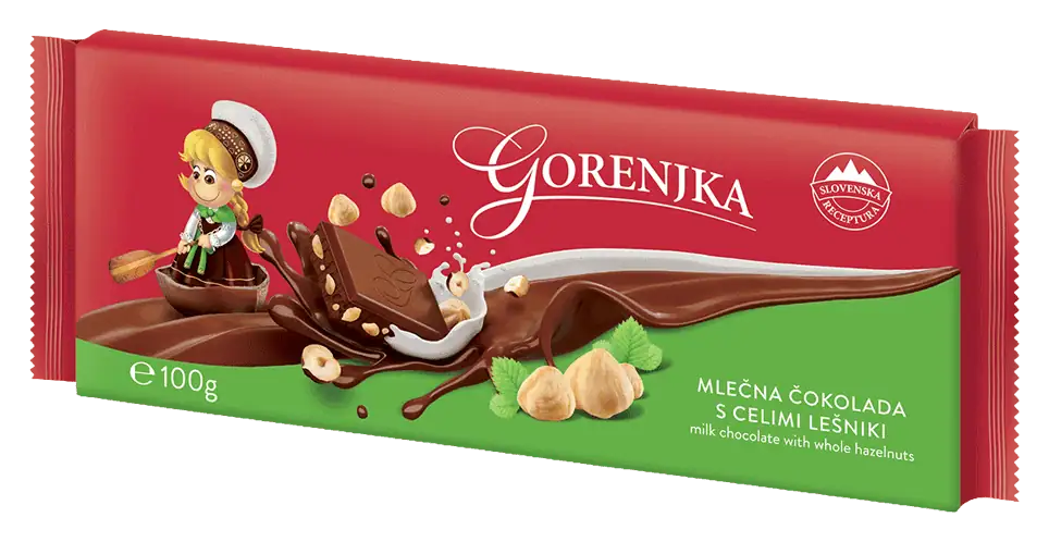 Gorenjka Mlečna čokolada s celimi lešniki 100 g